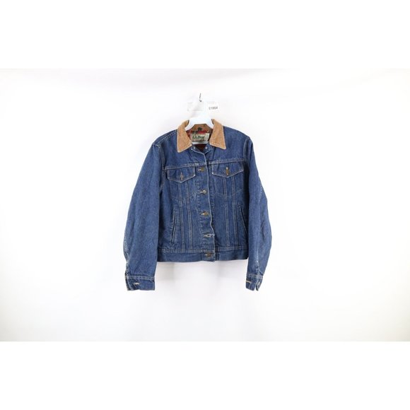 L.L. Bean Jackets & Blazers - Vintage 90s LL Bean Womens 10 Distressed Flannel Lined Denim Trucker Jacket USA